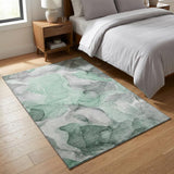 3' X 5' Green Gray And Ivory Abstract Washable Area Rug With UV Protection