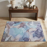 3' X 5' Navy Blue Purple And Gray Abstract Washable Area Rug With UV Protection