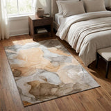 3' X 5' Orange Gray And Ivory Abstract Washable Area Rug With UV Protection