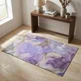 3' X 5' Purple And Gray Abstract Washable Area Rug With UV Protection