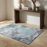 3' X 5' Teal And Gray Abstract Washable Area Rug With UV Protection