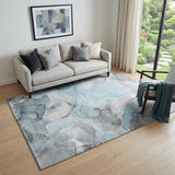 5' X 8' Teal And Gray Abstract Washable Area Rug With UV Protection