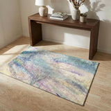 3' X 5' Blue Purple And Ivory Abstract Washable Area Rug With UV Protection