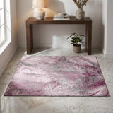 3' X 5' Pink And Ivory Abstract Washable Area Rug With UV Protection