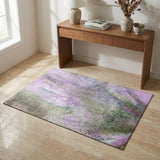 3' X 5' Purple And Green Abstract Washable Area Rug With UV Protection