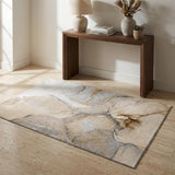 3' X 5' Beige Brown And Ivory Abstract Washable Area Rug With UV Protection
