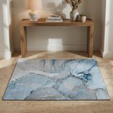 3' X 5' Blue Gray And Ivory Abstract Washable Area Rug With UV Protection