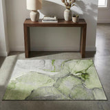 3' X 5' Green Gray And Ivory Abstract Washable Area Rug With UV Protection