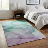 3' X 5' Fern Green And Ivory Abstract Washable Area Rug With UV Protection