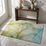 3' X 5' Green And Ivory Abstract Washable Area Rug With UV Protection