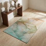 3' X 5' Teal And Ivory Abstract Washable Area Rug With UV Protection