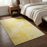 3' X 5' Gold And Ivory Abstract Washable Area Rug With UV Protection
