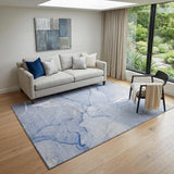 5' X 8' Blue And Ivory Abstract Washable Area Rug With UV Protection