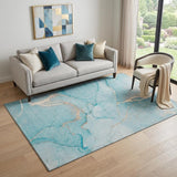 5' X 8' Teal And Ivory Abstract Washable Area Rug With UV Protection