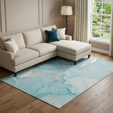 8' X 10' Teal And Ivory Abstract Washable Area Rug With UV Protection