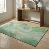 3' X 5' Green And Ivory Abstract Washable Area Rug With UV Protection