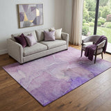 5' X 8' Purple And Ivory Abstract Washable Area Rug With UV Protection