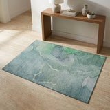 3' X 5' Teal And Ivory Abstract Washable Area Rug With UV Protection
