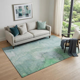 5' X 8' Teal And Ivory Abstract Washable Area Rug With UV Protection
