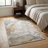 3' X 5' Beige And Ivory Abstract Washable Area Rug With UV Protection