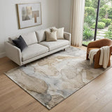 5' X 8' Beige And Ivory Abstract Washable Area Rug With UV Protection