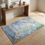 3' X 5' Blue And Ivory Abstract Washable Area Rug With UV Protection