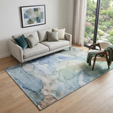 5' X 8' Blue And Ivory Abstract Washable Area Rug With UV Protection