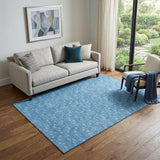 5' X 8' Blue And Ivory Geometric Washable Area Rug With UV Protection
