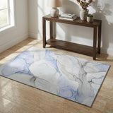 3' X 5' Blue And Ivory Abstract Washable Area Rug With UV Protection