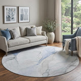 8' Blue And Ivory Abstract Washable Round Rug With UV Protection