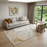 5' X 8' Brown And Ivory Abstract Washable Area Rug With UV Protection