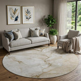 8' Brown And Ivory Abstract Washable Round Rug With UV Protection