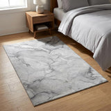 3' X 5' Gray And Ivory Abstract Washable Area Rug With UV Protection