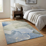 3' X 5' Blue Gray And Ivory Abstract Washable Area Rug With UV Protection