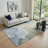 5' X 8' Blue Gray And Ivory Abstract Washable Area Rug With UV Protection