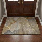 3' X 5' Brown Gray And Ivory Abstract Washable Area Rug With UV Protection