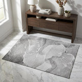 3' X 5' Gray And Ivory Abstract Washable Area Rug With UV Protection