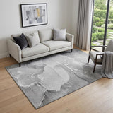 5' X 8' Gray And Ivory Abstract Washable Area Rug With UV Protection