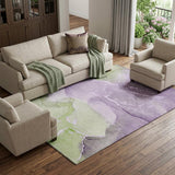 8' X 10' Purple Green And Ivory Abstract Washable Area Rug With UV Protection
