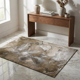 3' X 5' Brown Ivory And Gray Abstract Washable Area Rug With UV Protection