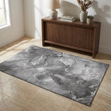 3' X 5' Gray And Ivory Abstract Washable Area Rug With UV Protection