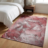 3' X 5' Merlot And Ivory Abstract Washable Area Rug With UV Protection