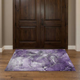 3' X 5' Purple And Ivory Abstract Washable Area Rug With UV Protection
