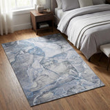 3' X 5' Blue And Ivory Abstract Washable Area Rug With UV Protection