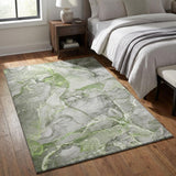 3' X 5' Green And Ivory Abstract Washable Area Rug With UV Protection