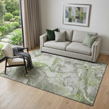 5' X 8' Green And Ivory Abstract Washable Area Rug With UV Protection