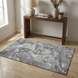 3' X 5' Pewter And Ivory Abstract Washable Area Rug With UV Protection