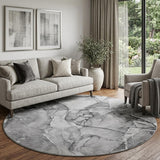 8' Pewter And Ivory Abstract Washable Round Rug With UV Protection