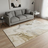 5' X 8' Beige And Ivory Abstract Washable Area Rug With UV Protection