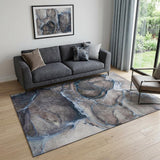 5' X 8' Navy Blue And Gray Abstract Washable Area Rug With UV Protection